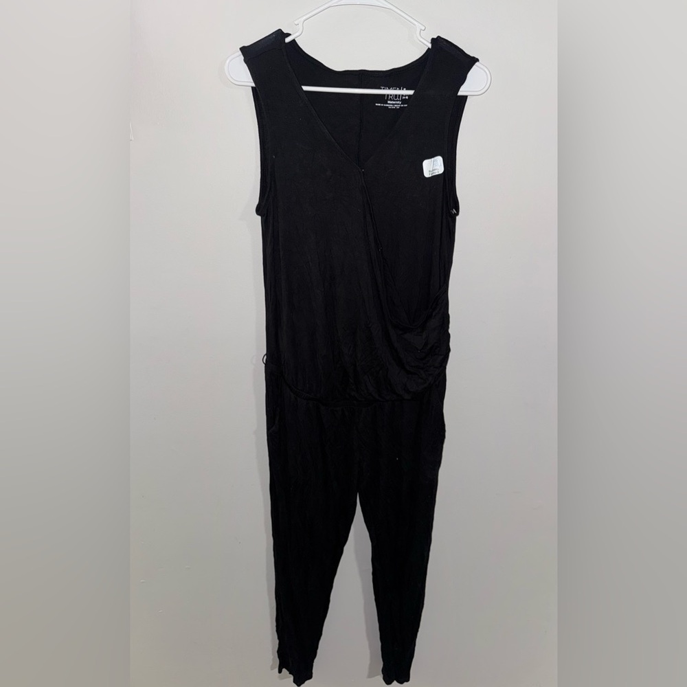 Time and Tru Maternity Nursing Jumpsuit Small S 4-6 Black Wrap Front Pockets